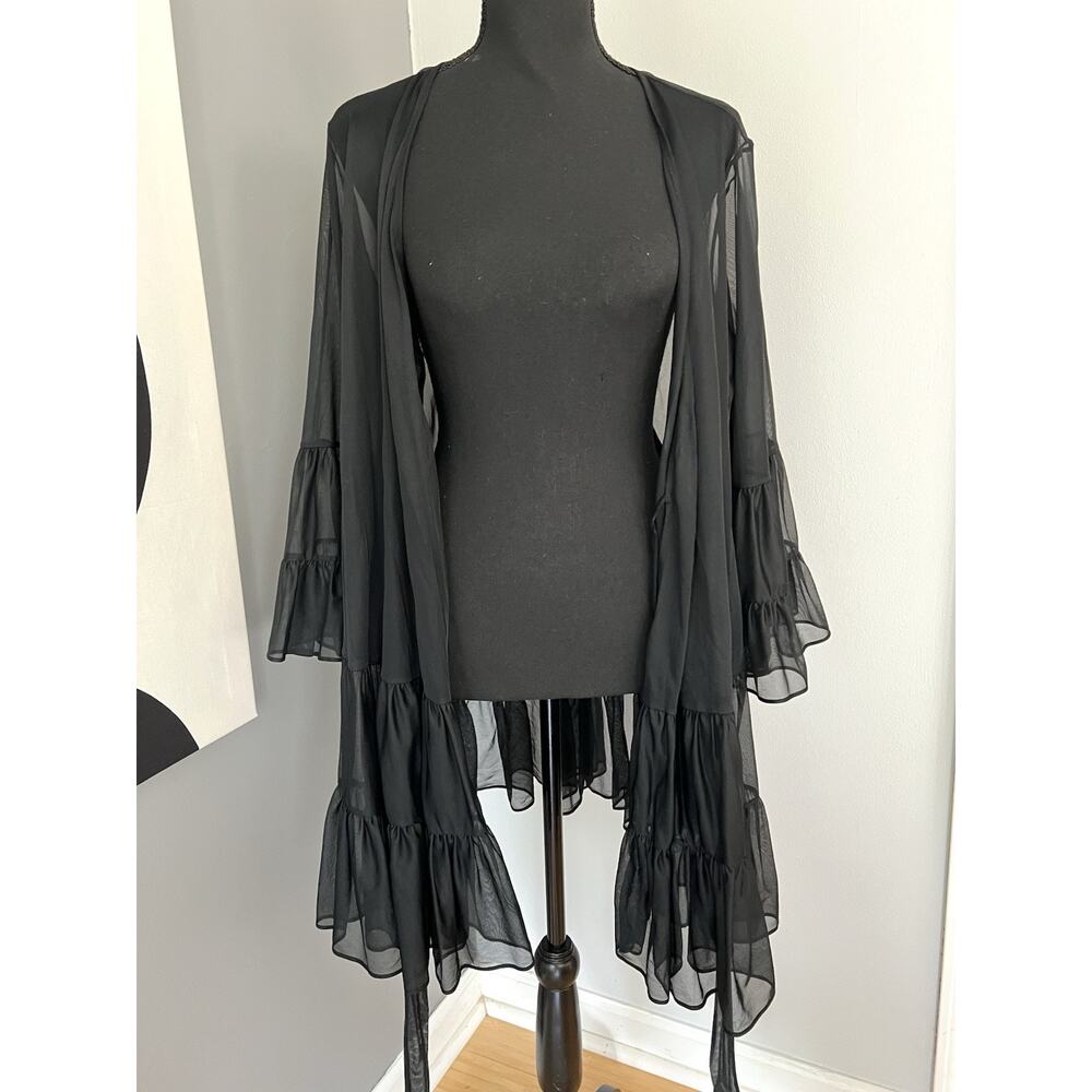 Betsey Johnson Sheer Ruffle Robe Size OS Large Mesh Cover Up Coquette Whimsigoth - Picture 2 of 12